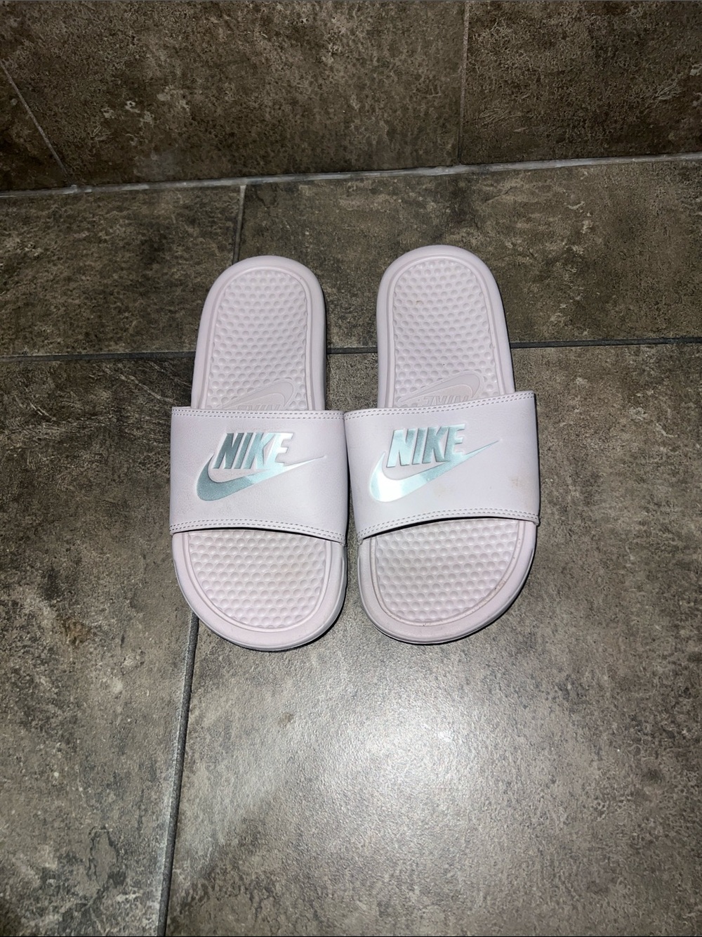 Nike Lavender Slide Sandals with Iridescent Logo